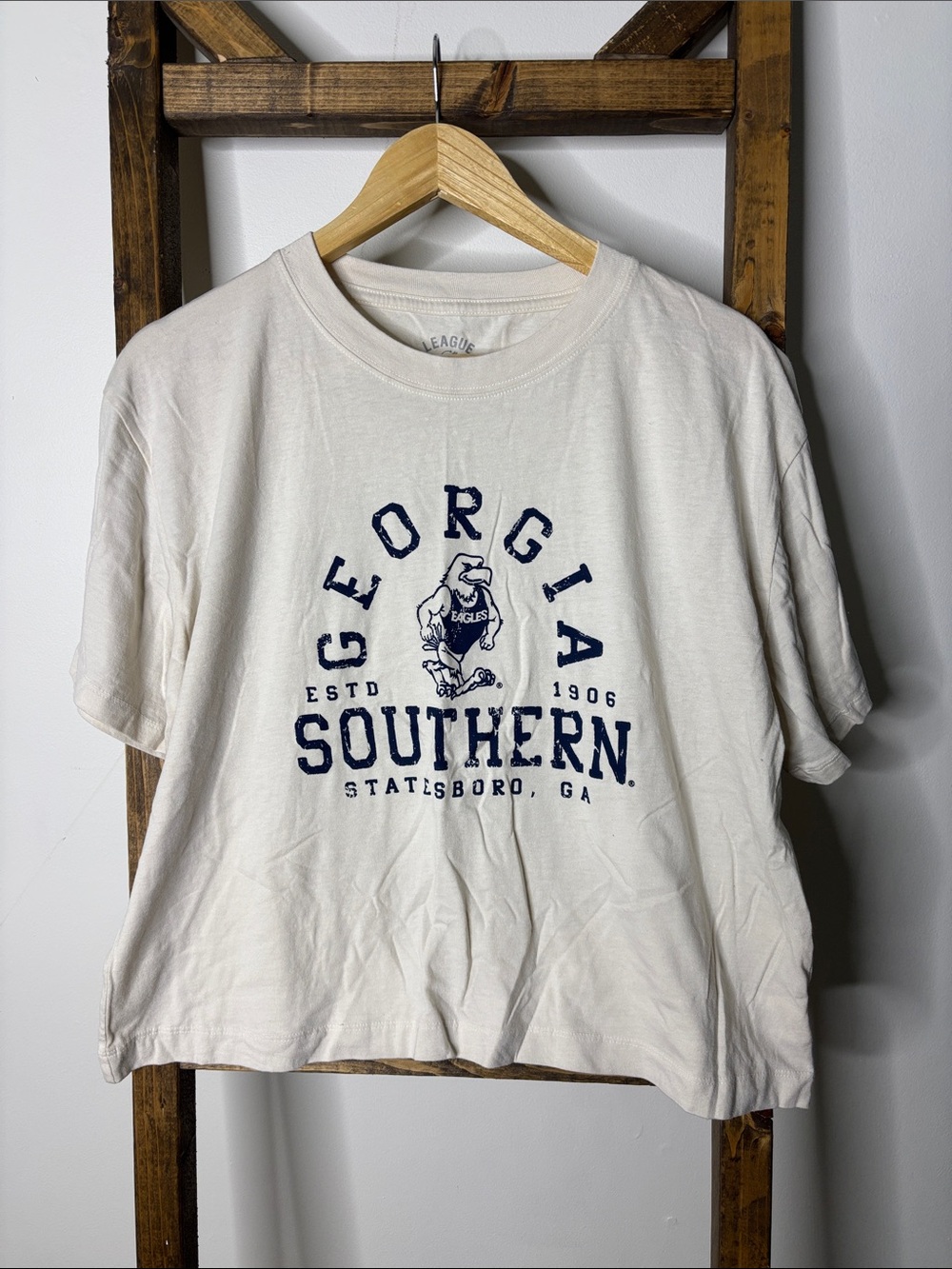 League Cream Crop Tee with Navy Georgia Southern Print Size XL